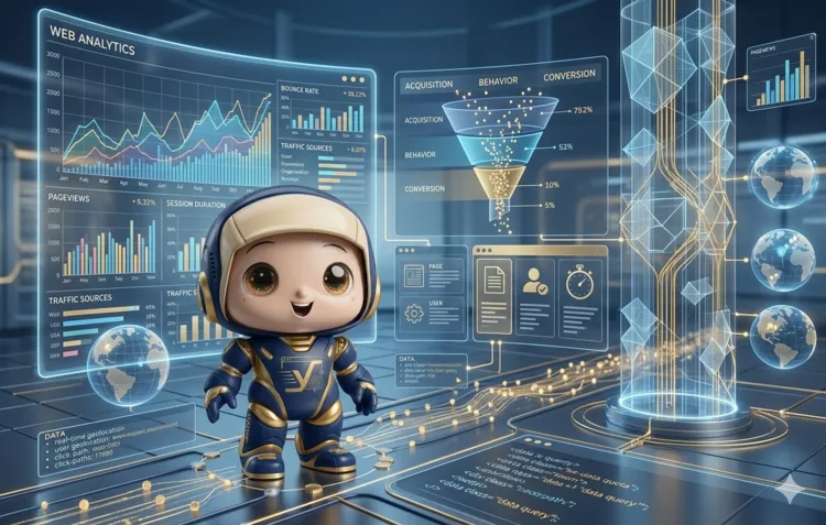 PTYXO robot reviewing web analytics dashboards