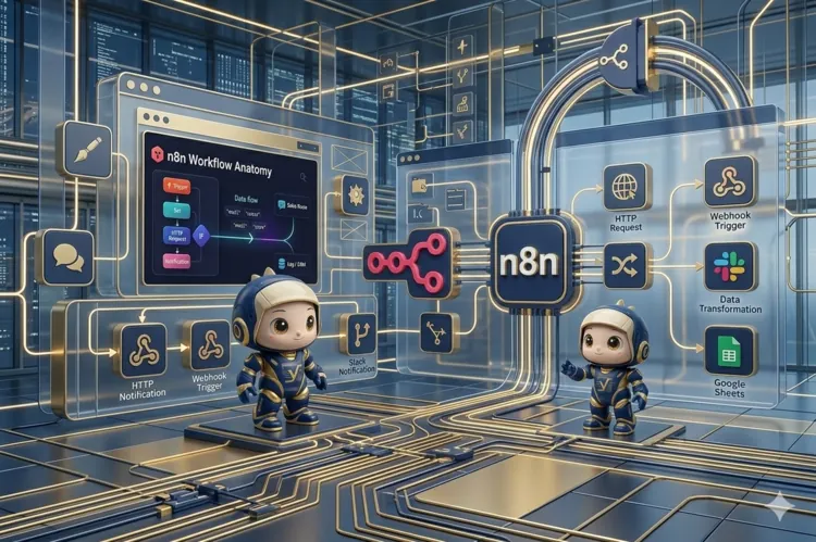 PTYXO robots building an n8n automation workflow